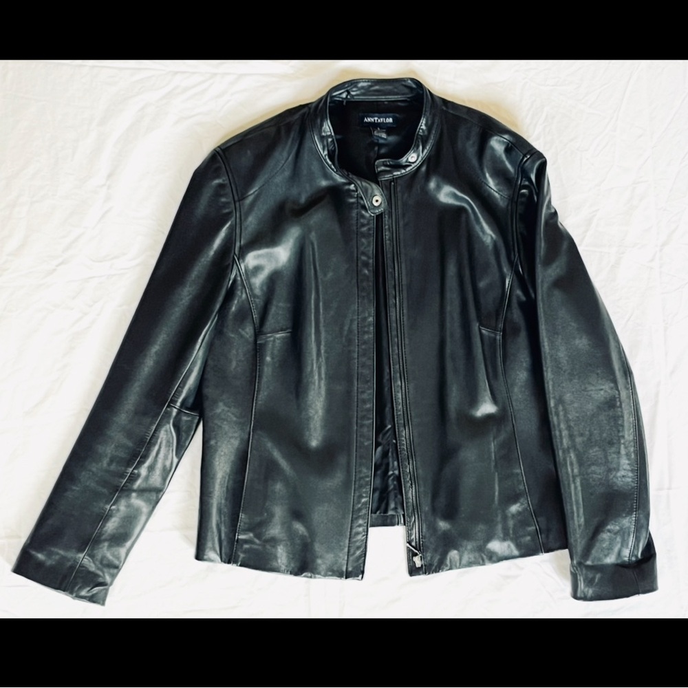 Ann Taylor 90s Moto Black Buttery Soft Leather Jacket size Large